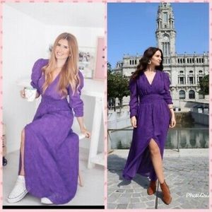 New Zara Jacquard Purple Maxi Dress Small